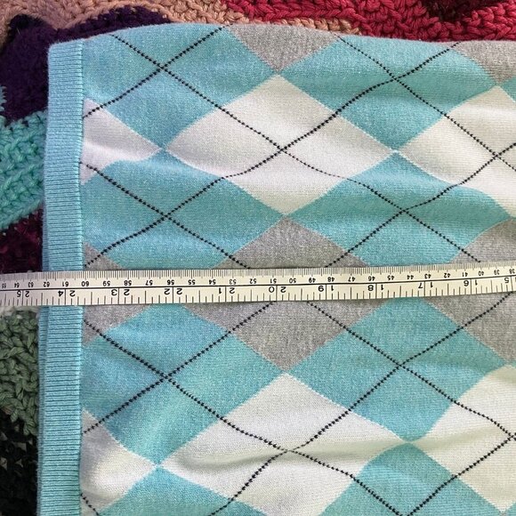 Y2K Tommy Hilfiger Sweater Womens L Prep Academia V-neck Argyle Cotton Knit - Picture 6 of 6